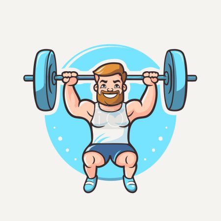Illustration for Fitness man lifting barbell cartoon vector illustration. Bodybuilding sport character. - Royalty Free Image