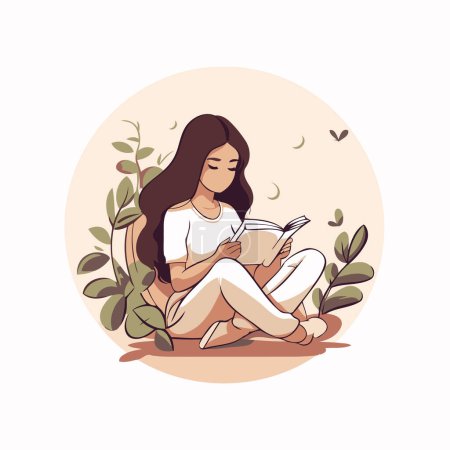 Illustration for Young woman reading a book. Vector illustration in a flat style. - Royalty Free Image