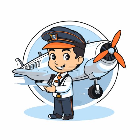 Ilustración de Piloto con diseño de dibujos animados de avión. ilustración vectorial eps 10. - Imagen libre de derechos