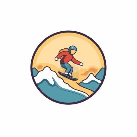 Téléchargez les illustrations : Icône Snowboarder. Illustration vectorielle d'un snowboardeur en snowboard. - en licence libre de droit