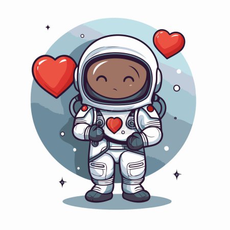 Téléchargez les illustrations : Joli petit astronaute qui tient le cœur. Illustration vectorielle. Cartoon style. - en licence libre de droit
