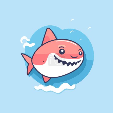 Ilustración de Lindo icono de tiburón de dibujos animados. Ilustración vectorial en estilo plano de dibujos animados. - Imagen libre de derechos