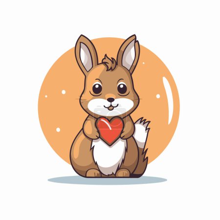 Téléchargez les illustrations : Mignon petit lapin tenant le cœur. Illustration vectorielle dans le style dessin animé. - en licence libre de droit
