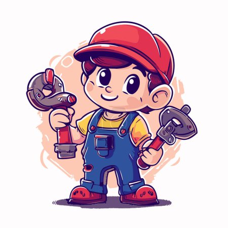 Illustration for Cute little boy with tools. Vector illustration. Cartoon character. - Royalty Free Image