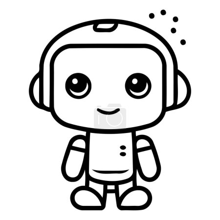 Illustration for Cute robot cartoon character vector illustration graphic design in black and white - Royalty Free Image