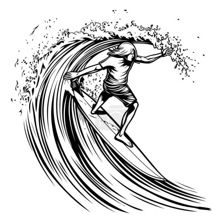 Illustration for Surfer on a wave. Vector illustration ready for vinyl cutting. - Royalty Free Image