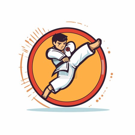 Illustration for Taekwondo icon. Vector illustration of a taekwondo fighter in kimono. - Royalty Free Image
