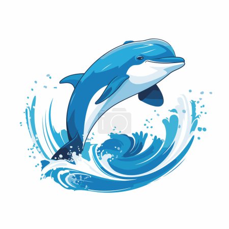 Ilustración de Delfín saltando del agua. Ilustración vectorial sobre fondo blanco. - Imagen libre de derechos