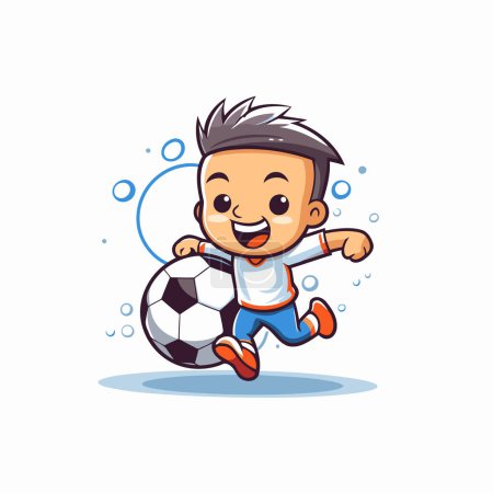 Illustration for Cute little boy playing soccer cartoon vector Illustration on a white background - Royalty Free Image