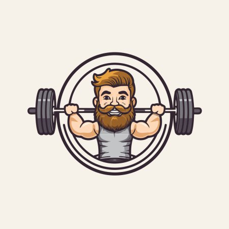 Ilustración de Emblema del club de fitness con hombre levantando la barra. Ilustración vectorial. - Imagen libre de derechos