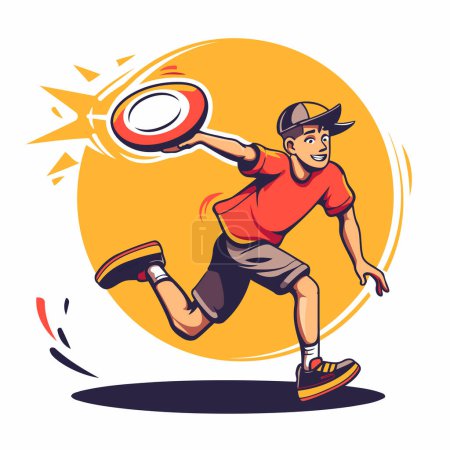 Ilustración de Un hombre guapo jugando ping pong. Ilustración vectorial en estilo de dibujos animados - Imagen libre de derechos