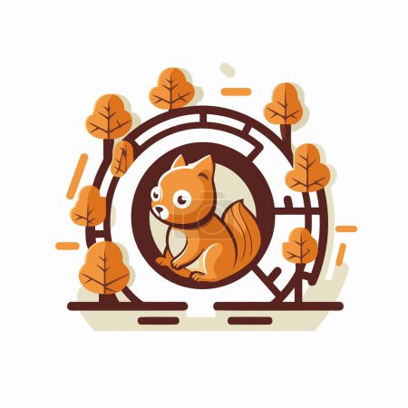 Illustration for Cute cartoon squirrel in the circle of autumn trees. Vector illustration. - Royalty Free Image