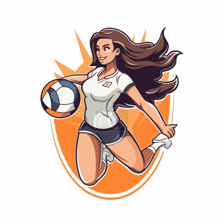 Illustration for Female soccer player with ball. Vector illustration in cartoon style on white background. - Royalty Free Image