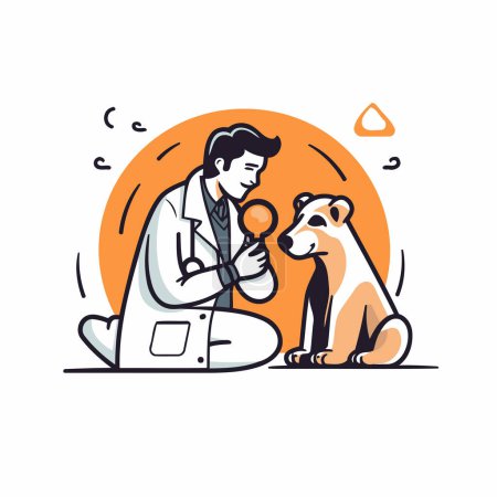 Illustration for Veterinarian doctor with dog. Vector illustration in line style. - Royalty Free Image