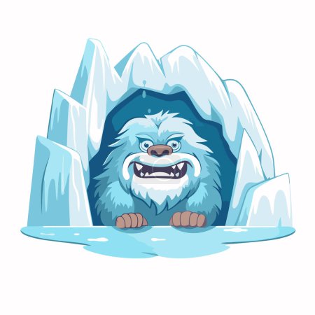 Téléchargez les illustrations : Ours dessin animé dans la grotte de glace. Illustration vectorielle pour votre design - en licence libre de droit