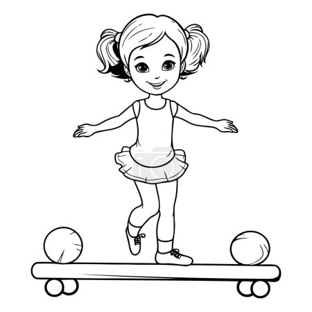 Téléchargez les illustrations : Mignonne petite fille équitation skateboard dessin animé vectoriel illustration conception graphique vectoriel illustration conception graphique - en licence libre de droit