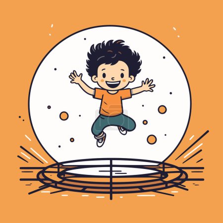Illustration for Happy little boy jumping on a trampoline. Vector illustration. - Royalty Free Image