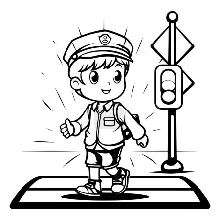 Illustration for Cartoon illustration of a boy police officer standing on the road. - Royalty Free Image