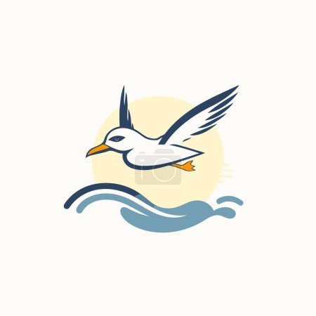 Illustration for Flying seagull vector logo design template. Sea bird icon. - Royalty Free Image