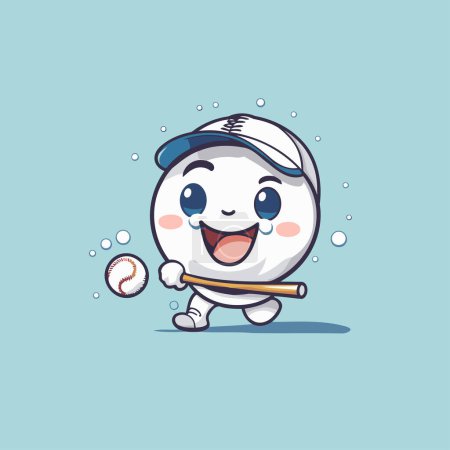 Illustration for Cute baseball ball cartoon character with baseball bat and ball on blue background - Royalty Free Image