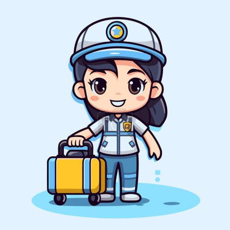 Illustration for Cute Little Girl Traveler with Suitcase. Vector Illustration - Royalty Free Image