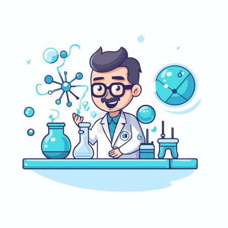 Illustration for Scientist working in laboratory. Vector illustration in flat cartoon style. - Royalty Free Image