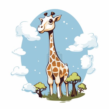 Giraffe on a background of the sky. Vector illustration.