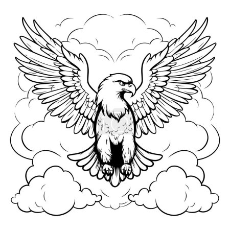 Illustration for Eagle with wings and clouds. Vector illustration in black and white. - Royalty Free Image