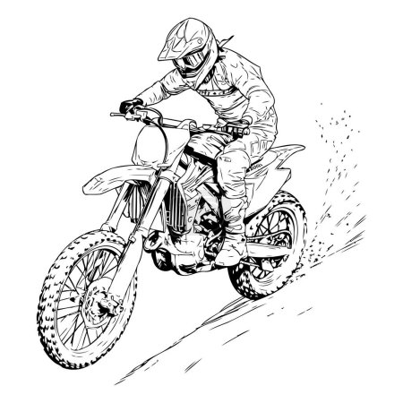 Illustration for Motocross rider on the road. Monochrome vector illustration - Royalty Free Image