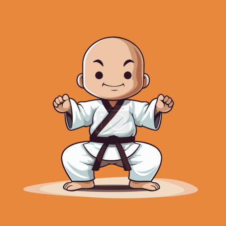Karate-Mann Zeichentrickfigur. Vektor-Illustration isoliert auf orangefarbenem Hintergrund.