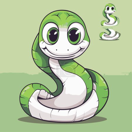 Ilustración de Linda serpiente con una serpiente sobre un fondo verde. Ilustración vectorial - Imagen libre de derechos