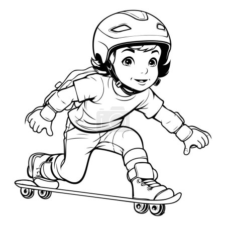 Ilustración de Niño montando monopatín. Ilustración vectorial de un niño en monopatín. - Imagen libre de derechos