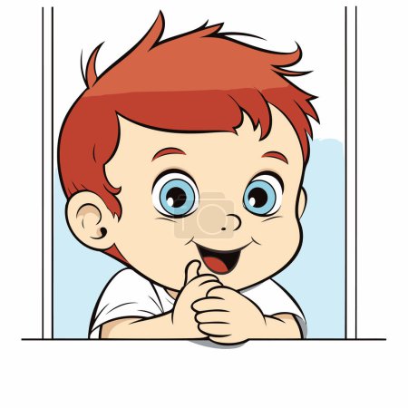 Téléchargez les illustrations : Joli petit garçon aux cheveux roux et aux yeux bleus. Illustration vectorielle - en licence libre de droit