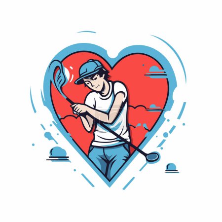 Illustration for Golf player on the background of the heart. Vector illustration. - Royalty Free Image