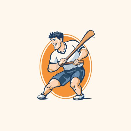 Téléchargez les illustrations : Joueur de baseball avec batte et balle. Illustration vectorielle dans le style dessin animé. - en licence libre de droit