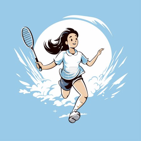 Illustration for Girl playing badminton. Vector illustration of a woman playing badminton. - Royalty Free Image