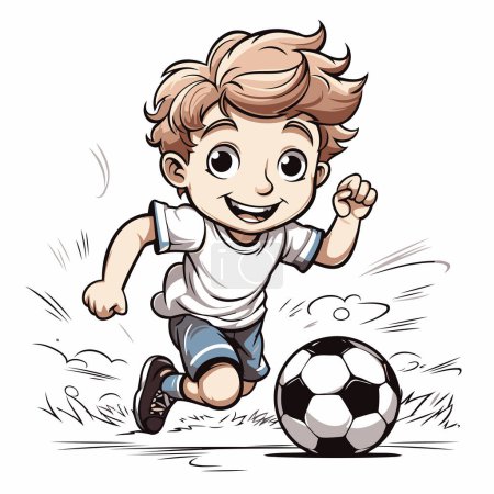 Illustration for Boy playing soccer. Vector illustration of a boy kicking the ball. - Royalty Free Image