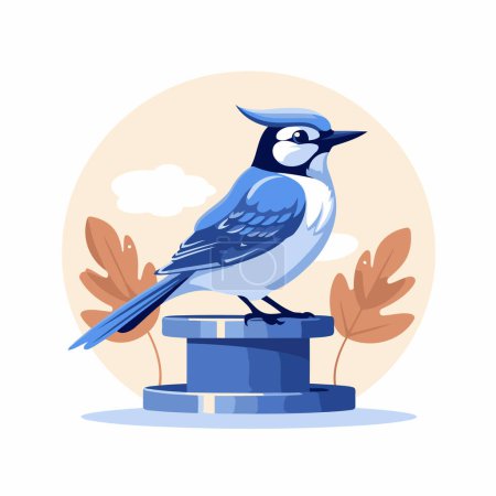 Ilustración de Pájaro jay azul sentado en un pedestal. Ilustración vectorial. - Imagen libre de derechos