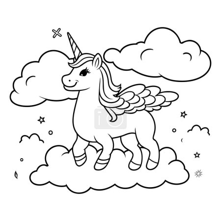 Téléchargez les illustrations : Licorne sur le nuage. Illustration vectorielle dans le style doodle. - en licence libre de droit
