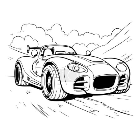 Ilustración de Coche deportivo en la carretera. ilustración vectorial en blanco y negro - Imagen libre de derechos
