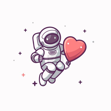 Ilustración de Astronauta de corazón. Lindo personaje de dibujos animados. Ilustración vectorial. - Imagen libre de derechos