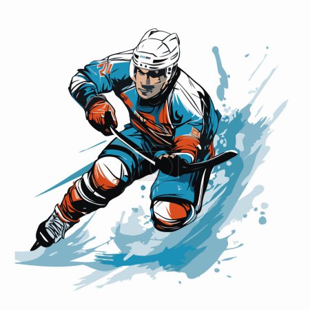 Illustration for Ice hockey player in action. sport vector illustration on white background. - Royalty Free Image