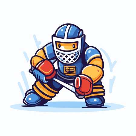 Illustration for Hockey player in helmet and gloves. Vector illustration. Cartoon style. - Royalty Free Image