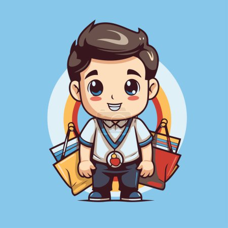 Illustration for Cute boy with shopping bags. Vector illustration. Cartoon style. - Royalty Free Image
