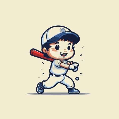 Téléchargez les illustrations : Illustration vectorielle de mascotte de joueur de baseball mignon petit garçon - en licence libre de droit