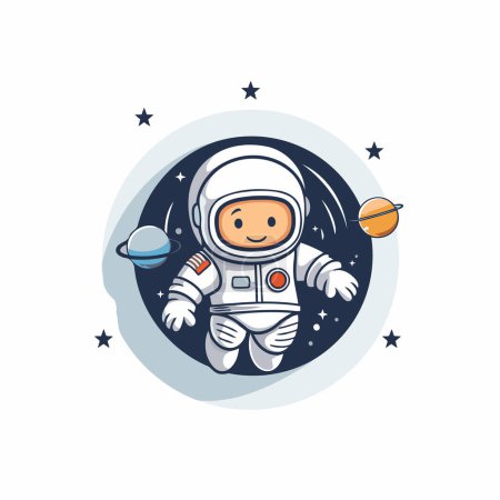 Illustration for Astronaut in space. Cute cartoon character. Vector illustration. - Royalty Free Image