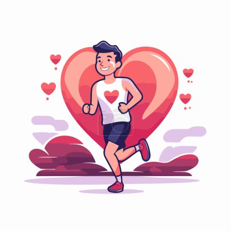Illustration for Man running in heart shape. Vector illustration in flat cartoon style. - Royalty Free Image