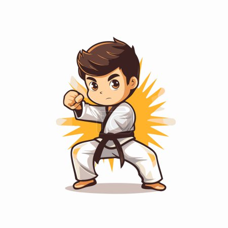 Ilustración de Karate boy sobre fondo blanco. Ilustración vectorial en estilo de dibujos animados. - Imagen libre de derechos
