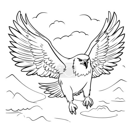Illustration for Eagle with wings spread. Black and white vector illustration for coloring book. - Royalty Free Image