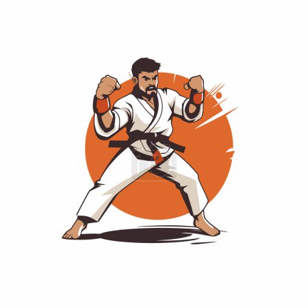 Téléchargez les illustrations : Du taekwondo. Illustration vectorielle d'un combattant taekwondo - en licence libre de droit